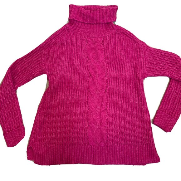Allison Joy Sweater Cabled Tunic "Hattie" Hot Pink Turtleneck Women's SMALL - Picture 6 of 10